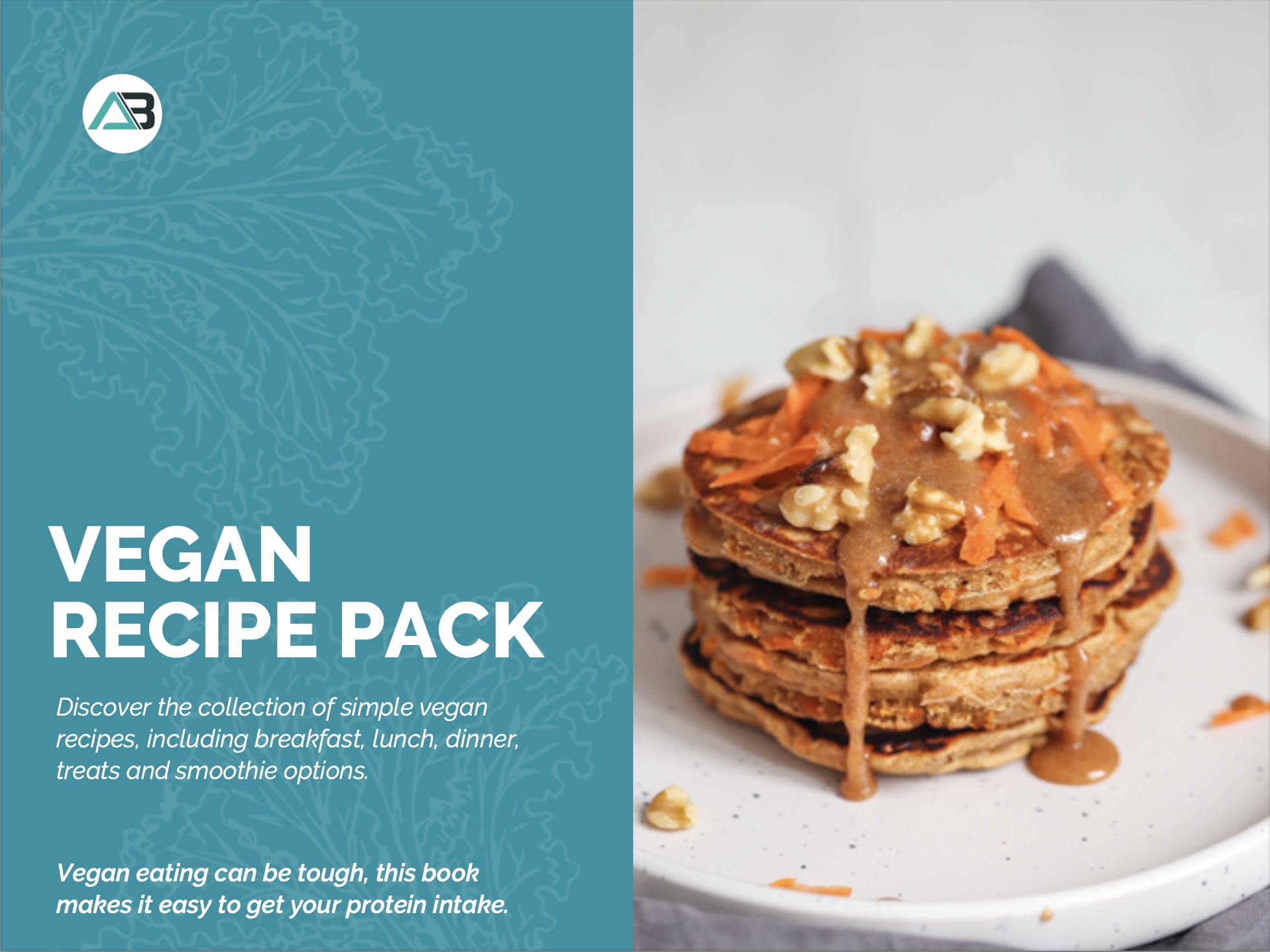 Vegan Recipe Pack front cover | Featured Image for Recipe Packs page by AB Fitness Hub.