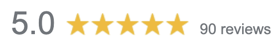 Google Reviews banner that reads 5 starts after 90 reviews.